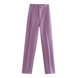 Women's Pants Chic Office Lady Solid Straight Casual Pants Vintage High Waist Zipper Fly Female Trousers Mujer