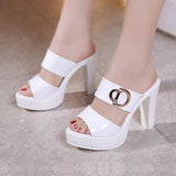 Leather Waterproof Table, High Heels, Thick Heels, Slippers, Slippers, Summer Muffins, Thick Soles, Large Size Fish Mouth