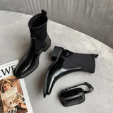 High Heel Women Fashion Pocket Boots Office Elite Slip-on Ladies Ankle Boots Leisure PU Black Square Head Women