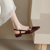 Breakj Retro Soft Leather Coarse Heel Mountain Tea Head Sandals Women's Summer New Low Heel Back Empty Mary Jane Single