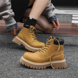 Breakj Men's Thick Platform Increased British Wind Winter Velvet High Top Motorcycle Cargo Ankle Boots