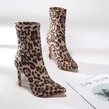 Suede Pointed Toe Women Ankle Boots Leopard Fashion Hoof High Heel All Match Short Woman Shoes Fur Boots Size