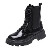 Gothic Combat Boots Women Platform Chelsea Boots 2021 New Lace Up Black PU Leather Ankle Boots