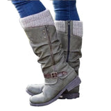 Breakj Autumn And Winter Trouser Boots Women Large Size Thick And High-Heeled Boots Belt Buckle Fashion Thin Boots