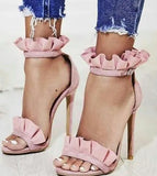 Pink Black Suede Fur Women Sandals Girls Stiletto Heels Fluffy Wedding Pumps Buckle Strap Shoes Dropship Pom Pom