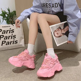 Sneakers Women 2021 New Fashion Height Increasing Chunky Shoes Solid Pink Black Girls Casual Sneakers