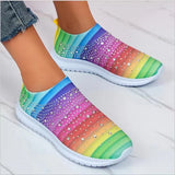 Breakj Large-Size With Diamond Flying Sneakers New Net Shoes Women's Shoes Low-Heeled Mesh Sports Casual