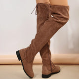 Suede Female Thigh Gigh Boots Women New Autumn Zipper Elastic Knee-high Boots Woman Tube Lace-up Botas Mujer Size
