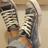Women Canvas Shoes 2022 Summer Denim Canvas Shoes Women Low Cut Lacing Shoes Women Casual All-match Flat Shoes Plus Size