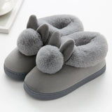 Women Winter Slippers Warm Cute Cotton Slippers Ladies Autumn Velvet Home Floor Thick Bottom Cartoon House Rabbit
