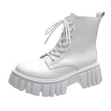 Gothic Combat Boots Women Platform White Boots 2021 New Lace Up Black PU Leather Chunky Ankle Boots Female