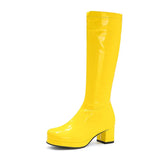Women Patent Leather Boots 2021 Autumn Winter High Heel Platform Mid Calf Boots For Women Colorful Fashion Light PU
