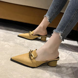Cool Slippers Female Summer New French Chain Fashion With A Thick Heel Head Half Slippers High Heel Muller