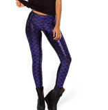 Women Fish Scale Print Mermaid Leggings Push Up Stretch Shiny Pants Casual