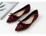 Bow-knot leopard pattern flats woman ballerina plus size 40-43 sneaker shoes women loafers pointed toe flock