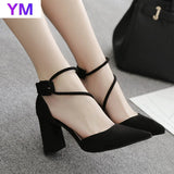 Women's Shoes Sandals Female Summer Thick with High-heeled Pointed Stiletto Sexy Nightclub Buckle Strap Zapatilla