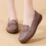 Breakj Spring And Autumn New Bean Shoes Women's Casual Women's Leather Shoes Metal Buckle Soft Soles Large-Size Mother