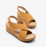 New Sandals Women's Slope And Car Sewing Breathable Magic Sticker Hollow Mother Shoes Large