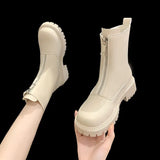 Front Zipper Chunky Platform Women's Boots Solid Black Beige Boots Women Round Toe High Heel Ankle Boots for Women Eu
