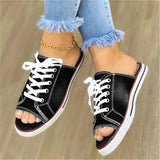 Summer Sandals Flats Shoes Woman Sexy Slippers Slides Lace Up Plus Size Denim Jean Sandalias