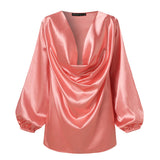 Fashion Satin Tops Women's Spring Blouses ZANZEA 2022 Casual Ladies Office Blusas Female Pleated Tops Female V Neck