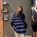 Harajuku Fake Two Striped Long-sleeved T-shirt Loose Plus Size Clothes Vintage Tops Goth Women Clothes Woman
