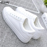 Women White Flats Pu Soft Leather Sneakers Canvas Loafers Comfort Lace Up Casual Spring Woman Vulcanized Shoes Summer
