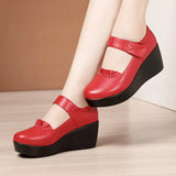 Slope Heel Single Shoes Women's 2023 Thick Bottom Waterproof Platform Soft Soles Red Large Size 43 Middle-Aged Mother