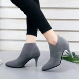 Spring and Autumn New Solid Tone Pointed Sleeve Wearing Thin Heel Versatile Single Boot Women Comfortable Women's