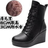 Breakj Head 12Cm High Slope And Waterproof Table Mid-Sleevel Boots With Side Zipper Women's Boots Pine Cake Plus Velvet Winter Warm Leather