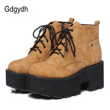 2021 New Spring Platform Boots Woman Chunky Heel Punk Gothic Boots Lace Black Brown Ankle Boots Women Comfortable