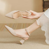 Breakj Leather With Pointed Head Spring And Summer 2023 Thick Heel Baotou Single Shoe High Heel One Word Buckle Hollow Shallow Mouth Sandal