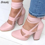 Women's Pumps Plus Size 35-43 Women Gladiator Summer High Heels for Party Wedding Shoes Thick Heels Fashion Lace-up Female