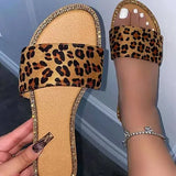 Women Leopard Slippers Ladies Glitter Crystal Casual Flat Female Open Toe Slides Women's Snake Summer Shoes Plus