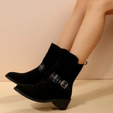 Frosted Western Cowboy Boots Women's Thick Heel Ankle Boots Retro Square Head Brown High Heel Dirt In The Wind Autumn And