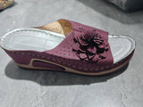 Breakj Summer New Slope With Flower Fish Mouth Large-Size Slippers Car Sewing Hollow Women's Leisure Cold