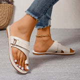 Breakj Large-Size Sleeve Flat-Bottom Slippers Women Buckle Retro Wearing Beach Cool Slippers