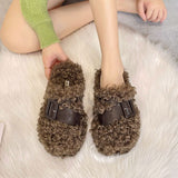 Semi-Drag Out Wearing Internet Celebrity Thick-Soled Baotou Hairy Slippers Autumn And Winter Foreign Style Anti-Skid Soft-Soled Lazy