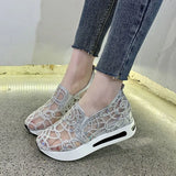 Female Wedge Shoes Sequin Mesh Breathable Shoes Women Gold Silver Platform Sneakers Women Height Increasing Wedges Shoes