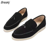 Walk Shoes Women Loafers Suede Causal Moccasin Genuine Leather Metal Lock Beanie Shoes Comfortable Soft Sole Flat