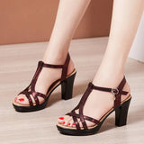 Woman Sexy High Heels Ladies Summer Dress Shoes For Women Female Leather Platform Wedge Heel Elegant Sandal 32 35 36 37