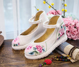 Breakj White Sole Embroidered Cloth Shoes High Heel Slope Canvas Embroidered Women's Singles Shoes Lace Retro National Style Cloth
