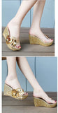 2022 Summer New Wedges Sandals Women Sexy Crystal Transparent High Heels PVC Slippers String Bead Slippers Fashion