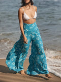 Ladies Spring Fashion Casual Beach Trousers Vintage Floral Printed Wide Leg Pants Autumn New Women Loose High Waist Long