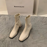 High-Heeled Square Head Thin French Short Boots Women's Shoes 2024 New Spring And Autumn Single Boots Brown Martin
