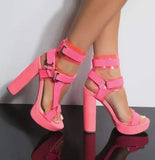 Chunky Buckle Strap High Heels Sandals Mixed Color Platform Women Square Heels Sandals Summer Banquet Dress
