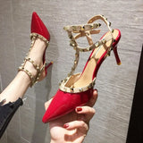 Breakj High Heel Women's Fine Heel Single Shoes 2025 Summer Sexy Pointed T-Shaped With Back Empty Willow Sandals