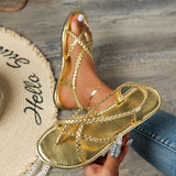 Breakj Summer New Women's Flat-Soled Sandals Large-Size Casual Toe Braided With Flat-Soled