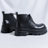 Breakj Boots Men In Autumn And Winter Increased Tooling Locomotive Wind Super Fire Leather Boots Big Head Advanced Sense Ankle Boots