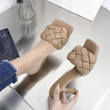 Sandal Summer Sprint Strappy Heels Sandals Slippers Women High Heels Flip Flops Square Toe Slides Party Shoes Lady